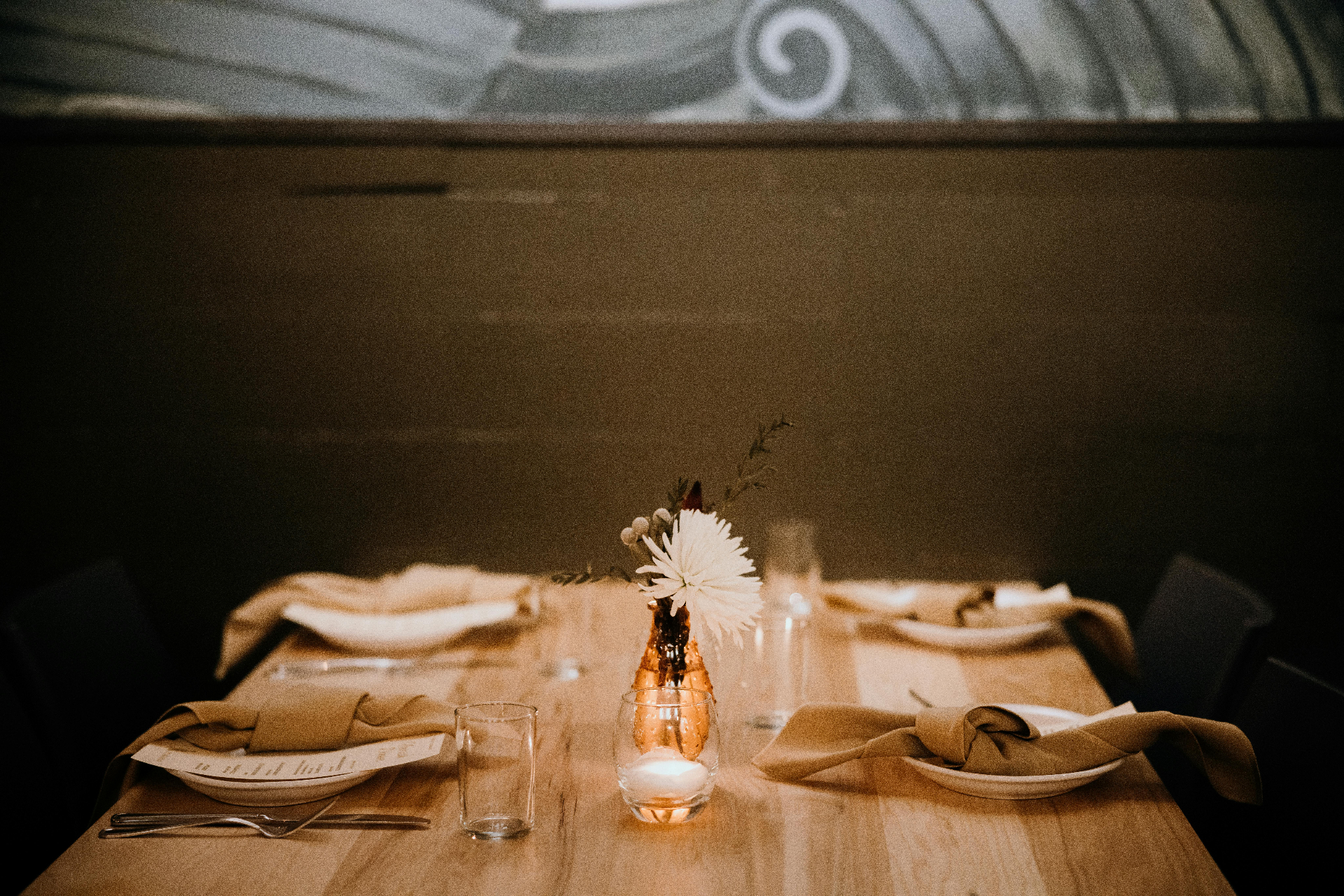 Elegantly set fine-dining table