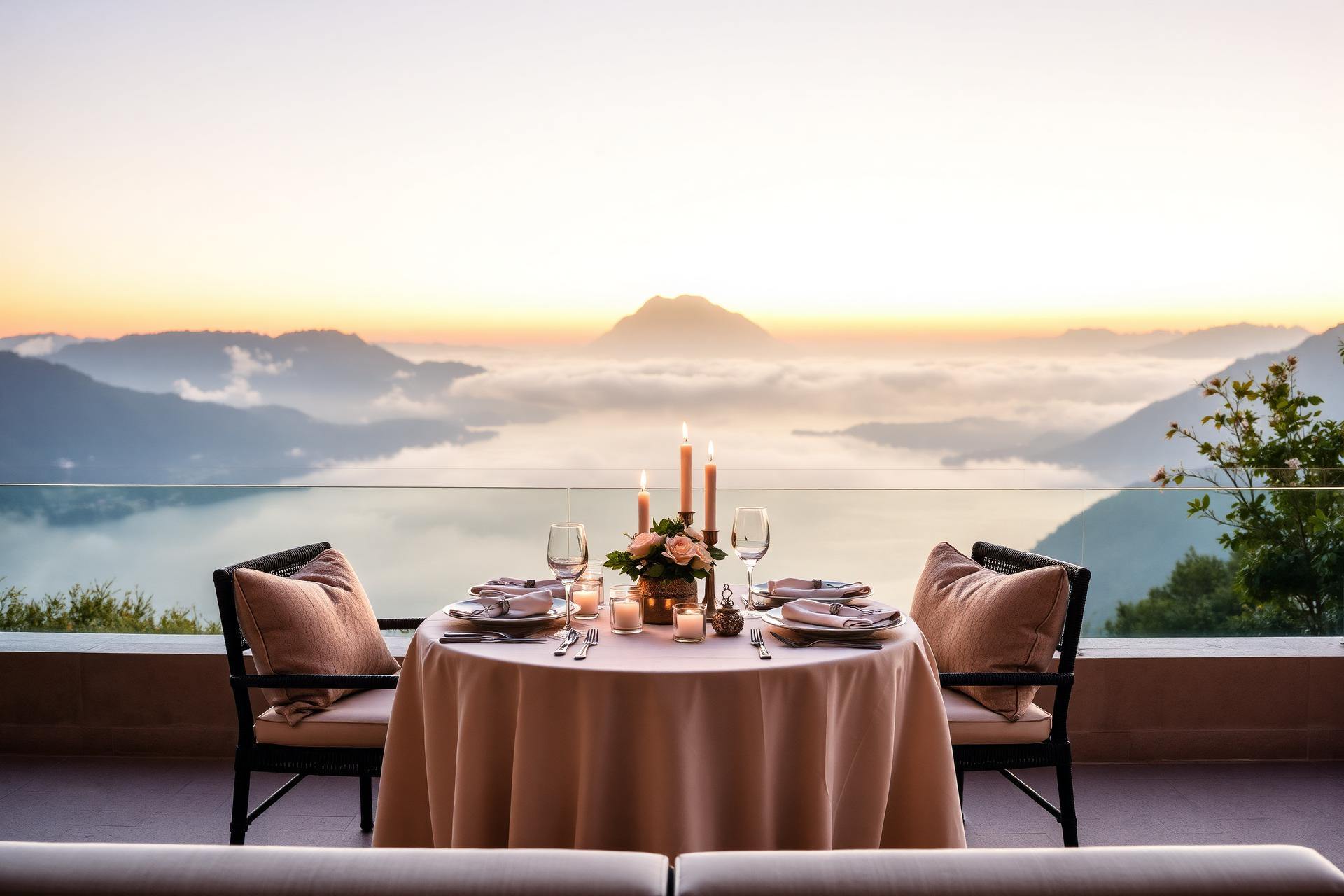 Luxury dining terrace at golden hour